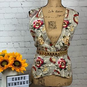 vintage newspaper floral vest